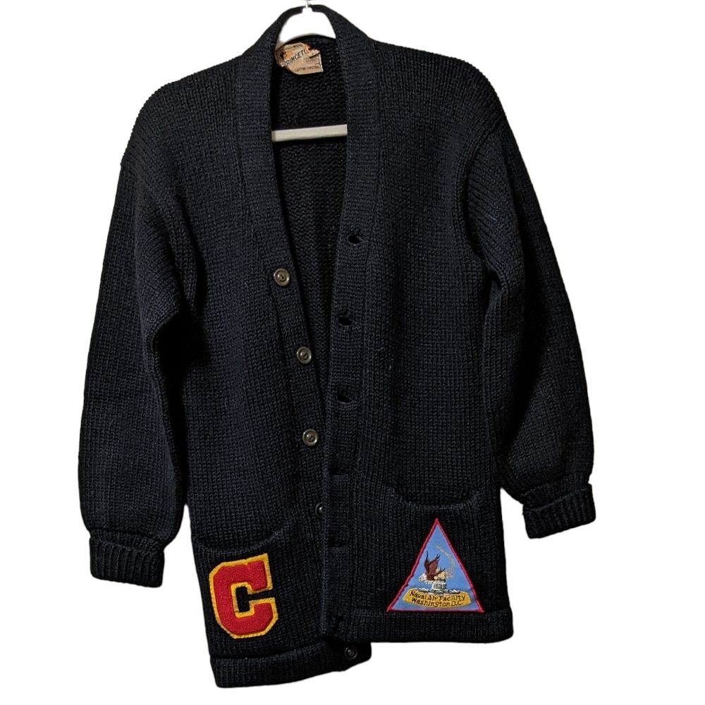 Princeton Award vintage black wool knitted school sweater jacket cardiga… - Picture 9 of 11